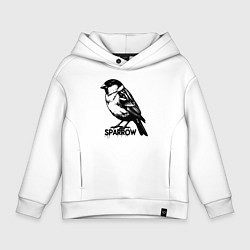 Толстовка оверсайз детская Графический воробей, цвет: белый