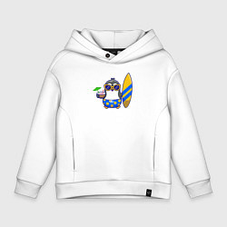 Толстовка оверсайз детская Пингвин серфер, цвет: белый