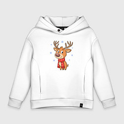 Толстовка оверсайз детская Новогодний олень и снежинки, зима, цвет: белый