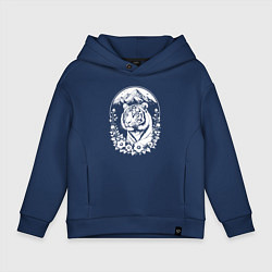 Толстовка оверсайз детская Тигр среди гор и цветов, цвет: тёмно-синий