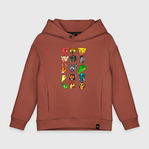 Детское худи оверсайз Hotline Miami Masks / Кирпичный – фото 1
