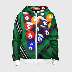Толстовка на молнии детская Бильярд, цвет: 3D-белый