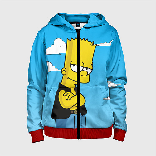 Детская толстовка на молнии Задумчивый Барт / 3D-Красный – фото 1