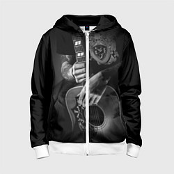 Толстовка на молнии детская Гитарист-рокер, цвет: 3D-белый