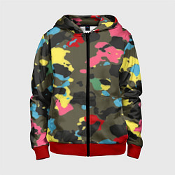 Толстовка на молнии детская Цветной камуфляж, цвет: 3D-красный