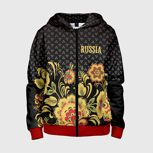 Детская толстовка на молнии Russia: black edition / 3D-Красный – фото 1