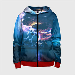 Толстовка на молнии детская Извержение вулкана, цвет: 3D-красный