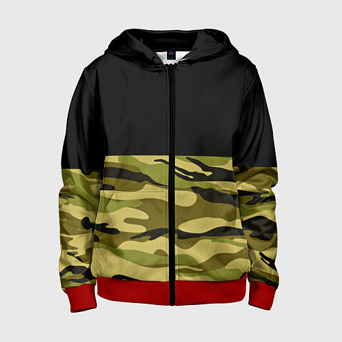 Детская толстовка на молнии Лесной Камуфляж / 3D-Красный – фото 1