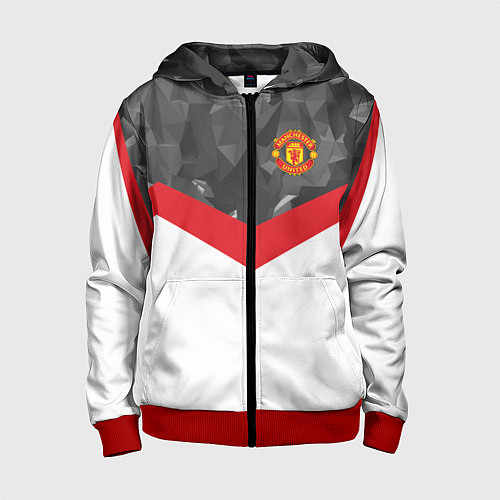 Детская толстовка на молнии Man United FC: Grey Polygons / 3D-Красный – фото 1