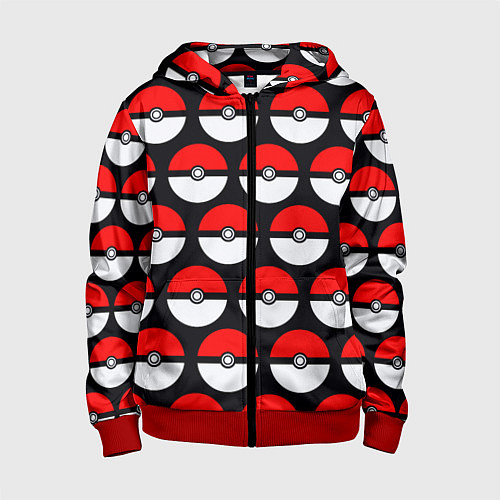 Детская толстовка на молнии Pokeball Pattern / 3D-Красный – фото 1