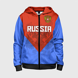 Толстовка на молнии детская Russia Red & Blue, цвет: 3D-черный