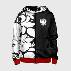 Толстовка на молнии детская Russia: B&W Floral, цвет: 3D-красный