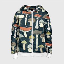 Толстовка на молнии детская Грибной лес, цвет: 3D-белый