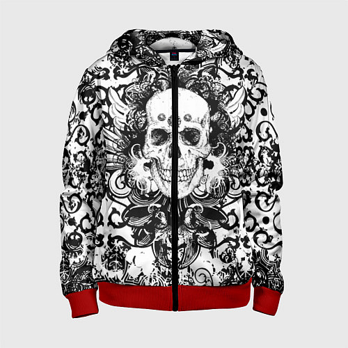 Детская толстовка на молнии Grunge Skull / 3D-Красный – фото 1