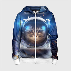Толстовка на молнии детская Кот-космонавт, цвет: 3D-белый