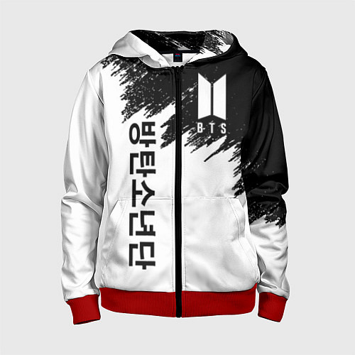 Детская толстовка на молнии BTS: White & Black / 3D-Красный – фото 1