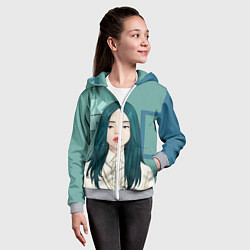 Толстовка на молнии детская Billie Eilish: Turquoise Hair, цвет: 3D-меланж — фото 2