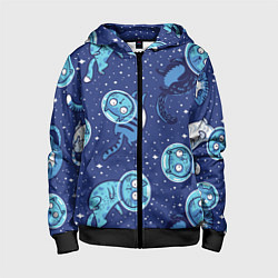 Толстовка на молнии детская Кот Космонавт, цвет: 3D-черный
