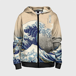 Толстовка на молнии детская Kanagawa Wave Art, цвет: 3D-черный
