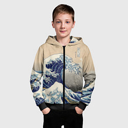 Толстовка на молнии детская Kanagawa Wave Art, цвет: 3D-черный — фото 2