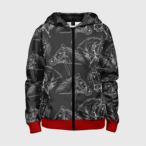 Детская толстовка на молнии Кони / 3D-Красный – фото 1