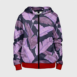 Толстовка на молнии детская Tropical leaves 4 purple, цвет: 3D-красный