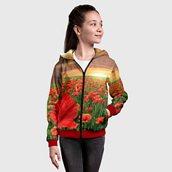 Толстовка на молнии детская Красный мак на закате, цвет: 3D-красный — фото 2