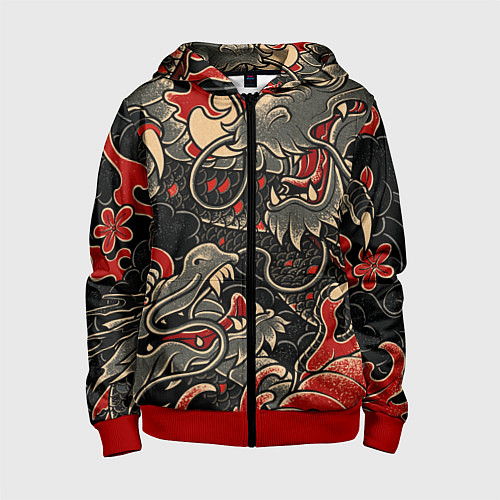 Детская толстовка на молнии Dsquared tatoo DRAGON / 3D-Красный – фото 1