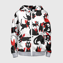 Толстовка на молнии детская Черный котик, цвет: 3D-меланж