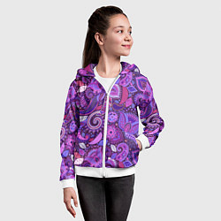Толстовка на молнии детская Фиолетовый этнический дудлинг, цвет: 3D-белый — фото 2
