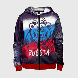 Толстовка на молнии детская Russia Bear, цвет: 3D-красный