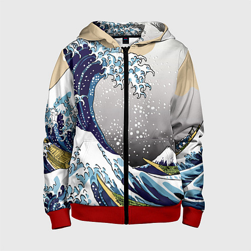Детская толстовка на молнии The great wave off kanagawa / 3D-Красный – фото 1