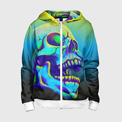 Толстовка на молнии детская Neon skull, цвет: 3D-белый