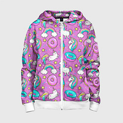 Толстовка на молнии детская Pink unicorn, цвет: 3D-белый
