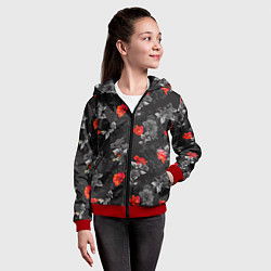 Толстовка на молнии детская Красные цветы, цвет: 3D-красный — фото 2