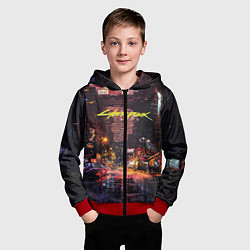 Толстовка на молнии детская CYBERPUNK 2077:КИБЕРПАНК S, цвет: 3D-красный — фото 2