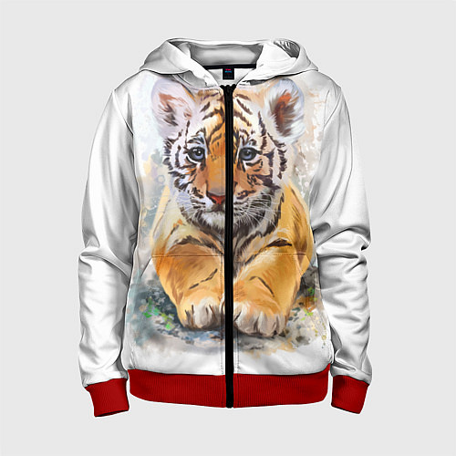 Детская толстовка на молнии Tiger Art / 3D-Красный – фото 1