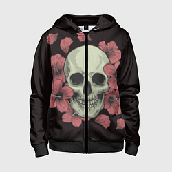 Толстовка на молнии детская Skull in red 2, цвет: 3D-черный