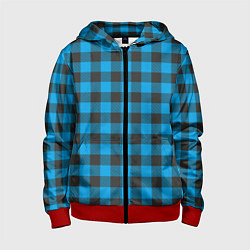 Толстовка на молнии детская Голубая клетка, цвет: 3D-красный