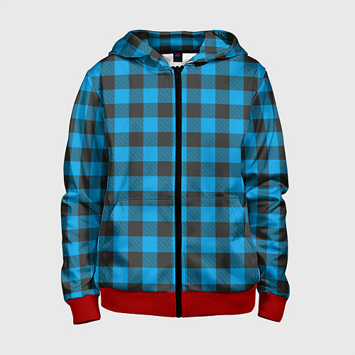 Детская толстовка на молнии Голубая клетка / 3D-Красный – фото 1