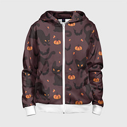 Толстовка на молнии детская Хэллоуиновский кот, цвет: 3D-белый