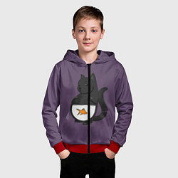 Толстовка на молнии детская Довольный кот, цвет: 3D-красный — фото 2