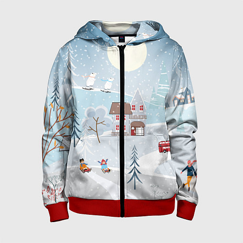 Детская толстовка на молнии Зимний дворик / 3D-Красный – фото 1