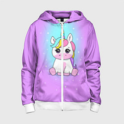 Толстовка на молнии детская Единорог, цвет: 3D-белый