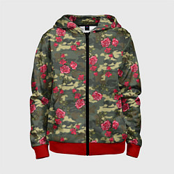 Толстовка на молнии детская Камуфляж и розы, цвет: 3D-красный