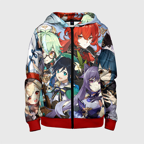 Детская толстовка на молнии Персонажи Genshin Impact / 3D-Красный – фото 1