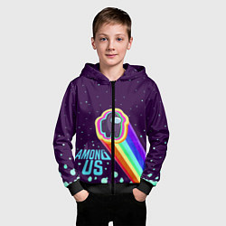 Толстовка на молнии детская AMONG US neon rainbow, цвет: 3D-черный — фото 2