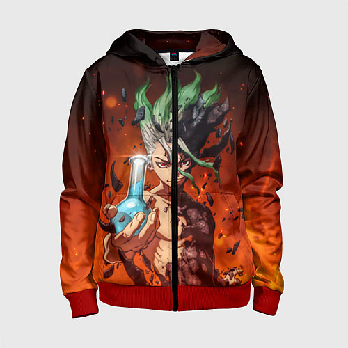 Детская толстовка на молнии Доктор Стоун / 3D-Красный – фото 1