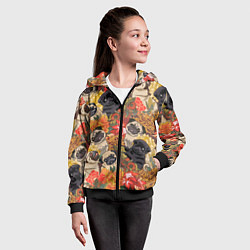 Толстовка на молнии детская Мопсики Цветочки, цвет: 3D-черный — фото 2