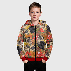 Толстовка на молнии детская Мопсики Цветочки, цвет: 3D-красный — фото 2
